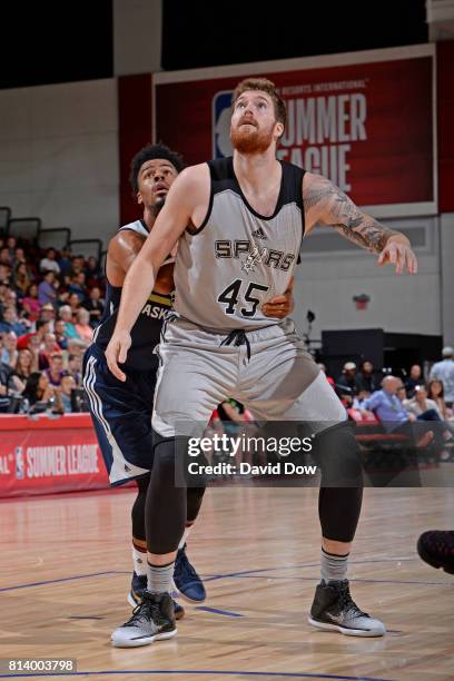 Shayne Whittington of the San Antonio Spurs waits for a rebound against the New Orleans Pelicans during the 2017 Las Vegas Summer League game on July...