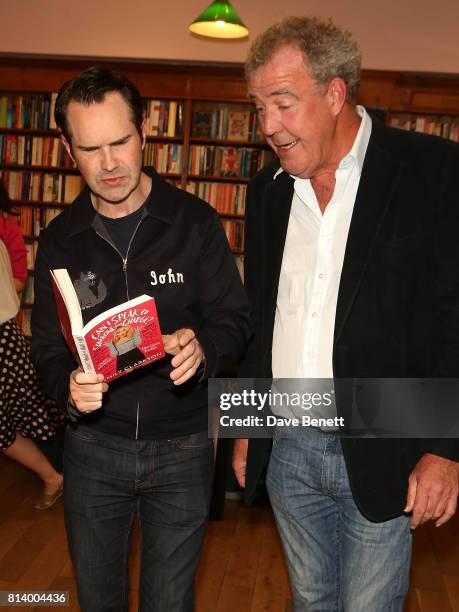 Jimmy Carr and Jeremy Clarkson attend the launch of Emily Clarkson's first book 'Can I Speak to Someone in Charge?' at Daunt Books on July 13, 2017...