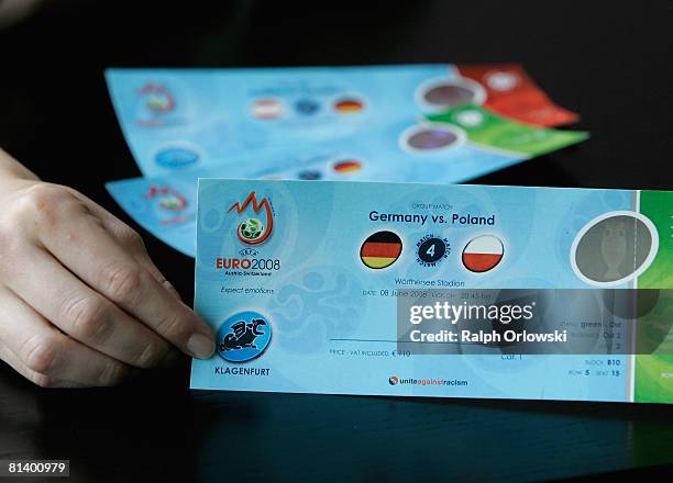 Tickets of Group B of the Euro 2008 are pictured on June 3, 2008 in Frankfurt, Germany. Germany will play in Group B with Austria, Croatia and Poland.