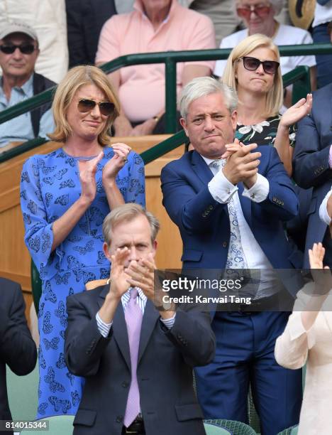 Sally Bercow and John Bercow attend day ten of the Wimbledon Tennis Championships at the All England Lawn Tennis and Croquet Club on July 13, 2017 in...