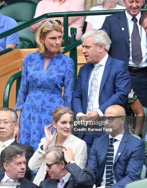 Sally Bercow and John Bercow attend day ten of the Wimbledon Tennis Championships at the All England Lawn Tennis and Croquet Club on July 13, 2017 in...