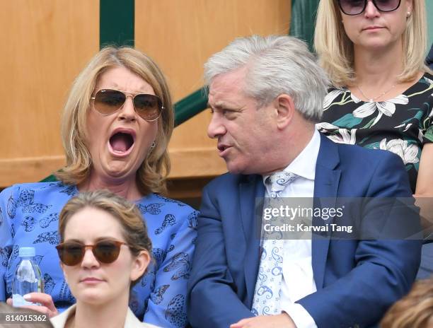 Sally Bercow and John Bercow attend day ten of the Wimbledon Tennis Championships at the All England Lawn Tennis and Croquet Club on July 13, 2017 in...