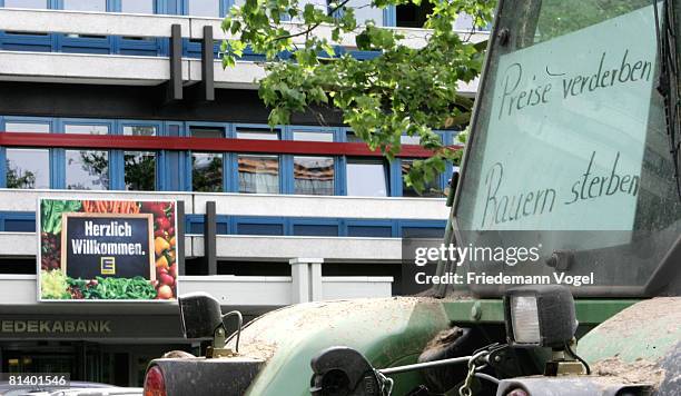 Truck from a milk farmer stands in front of the retailer's EDEKA headquarters on June 4, 2008 in Hamburg, Germany. German milk farmers are demanding...