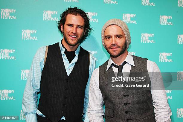 Actors Bernard Curry and Damian Walsh Howling attends the opening gala night and premiere of 'Happy-Go-Lucky' during the 55th Sydney Film Festival at...
