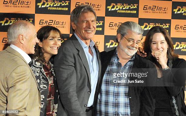 Producer Frank Marshall, actors Karen Allen, Harrison Ford, excutive producer/ writer George Lucas and producer Kathleen Kennedy attend "Indiana...