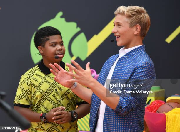 Actors Benjamin Flores Jr. And Thomas Kuc attend Nickelodeon Kids' Choice Sports Awards 2017 at Pauley Pavilion on July 13, 2017 in Los Angeles,...