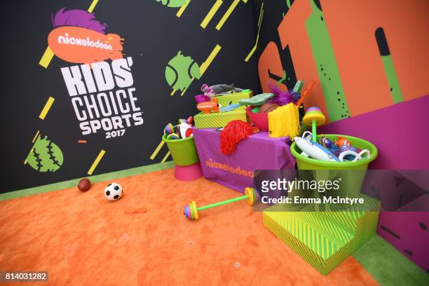 Nickelodeon sports equipment display seen at Nickelodeon Kids' Choice Sports Awards 2017 at Pauley Pavilion on July 13, 2017 in Los Angeles,...