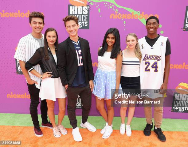 Actors Kyson Facer, Alex Hook, Carson Rowland, Mohana Krishnan, Nicole Alyse Nelson, and Armani Barrett attend Nickelodeon Kids' Choice Sports Awards...
