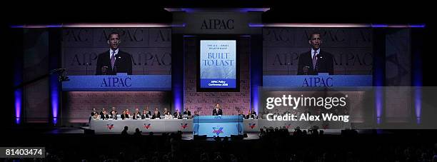 Democratic U.S. Presidential candidate Sen. Barack Obama addresses the 2008 American Israel Public Affairs Committee Policy Conference at the...