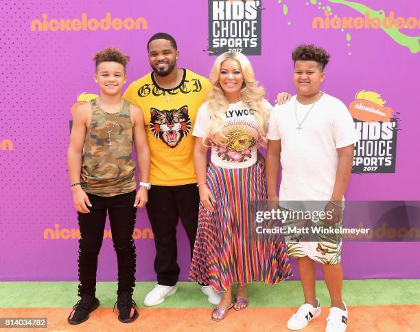 Jadyn Fielder, MLB player Prince Fielder, Chanel Fielder, and Haven Fielder attend Nickelodeon Kids' Choice Sports Awards 2017 at Pauley Pavilion on...