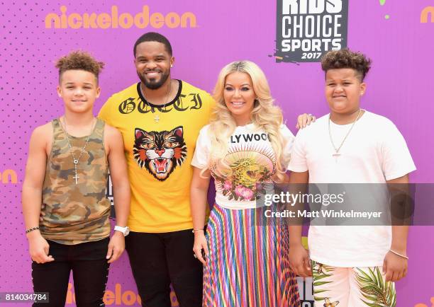 Jadyn Fielder, MLB player Prince Fielder, Chanel Fielder, and Haven Fielder attend Nickelodeon Kids' Choice Sports Awards 2017 at Pauley Pavilion on...