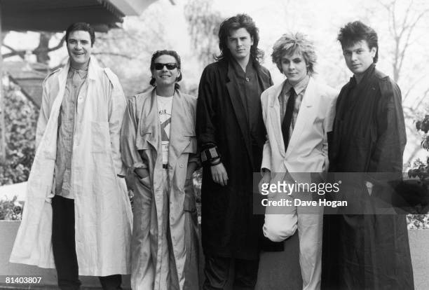 English new romantic pop group Duran Duran at the Montreux pop festival, Switzerland, 15th May 1985. Left to right: Simon Le Bon, Andy Taylor, John...
