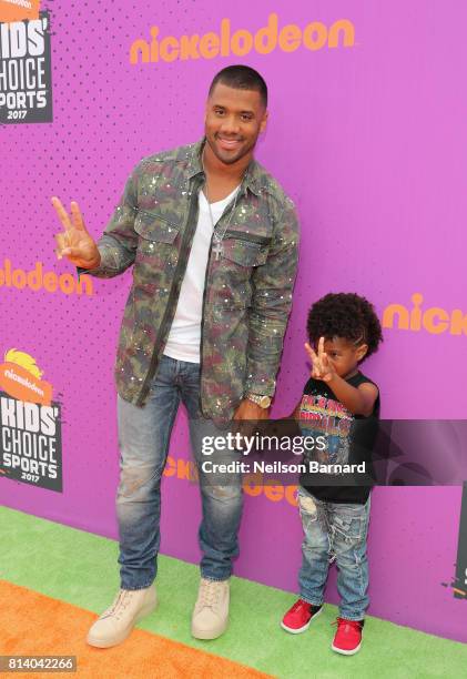 Host Russell Wilson and Future Zahir Wilburn attend Nickelodeon Kids' Choice Sports Awards 2017 at Pauley Pavilion on July 13, 2017 in Los Angeles,...