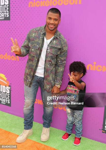 Host Russell Wilson and Future Zahir Wilburn attend Nickelodeon Kids' Choice Sports Awards 2017 at Pauley Pavilion on July 13, 2017 in Los Angeles,...