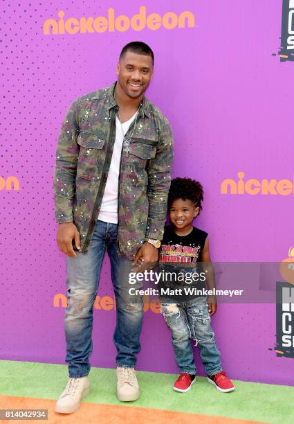 Host Russell Wilson and Future Zahir Wilburn attend Nickelodeon Kids' Choice Sports Awards 2017 at Pauley Pavilion on July 13, 2017 in Los Angeles,...