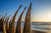 Huanchaco Beach and the traditional reed boats (caballitos de totora) - Trujillo, Peru