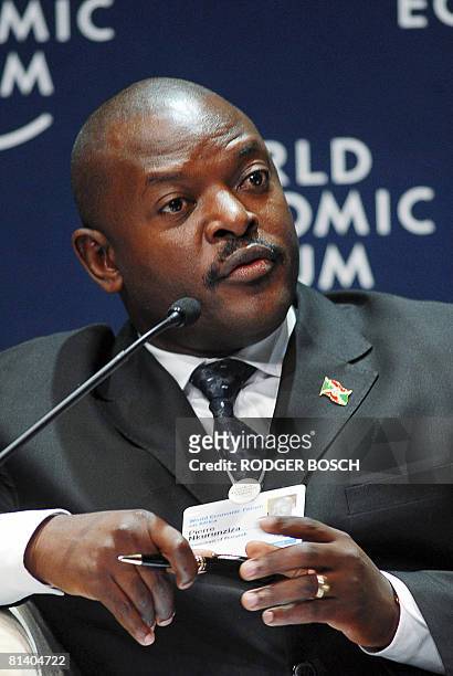 Burundian President Pierre Nkurunziza gives his remarks during the opening session of the World Economic Forum-Africa on June 04, 2008 at the Cape...