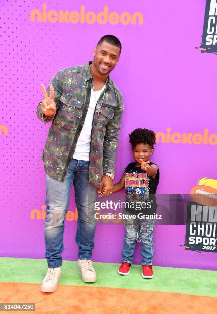 Host Russell Wilson and Future Zahir Wilburn attend Nickelodeon Kids' Choice Sports Awards 2017 at Pauley Pavilion on July 13, 2017 in Los Angeles,...