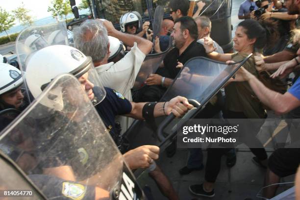 Demonstration against the visit of the President of the European Commission Jean-Claude Juncker outside the Hellenic broadcasting television ERT3 in...