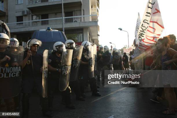 Demonstration against the visit of the President of the European Commission Jean-Claude Juncker outside the Hellenic broadcasting television ERT3 in...