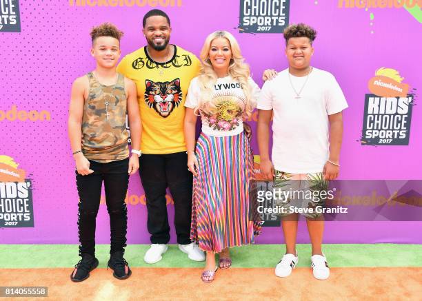 Jadyn Fielder, MLB player Prince Fielder, Chanel Fielder, and Haven Fielder attend the Nickelodeon Kids' Choice Sports Awards 2017 at Pauley Pavilion...