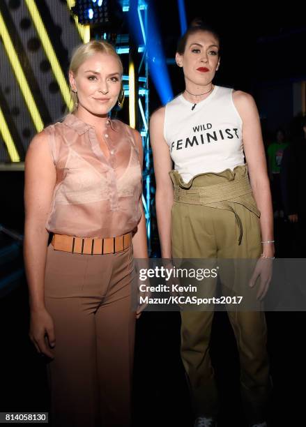 World Cup skiier Lindsey Vonn and WNBA player Breanna Stewart attend Nickelodeon Kids' Choice Sports Awards 2017 at Pauley Pavilion on July 13, 2017...