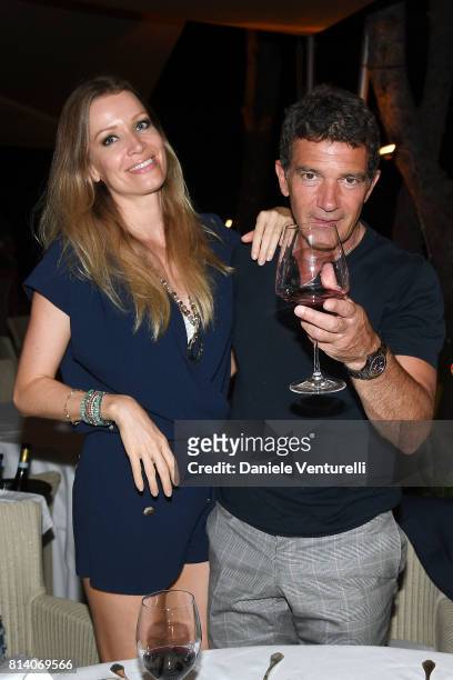 Actor Antonio Banderas and Nicole Kimpel attend AMBI Media Group Dinner during the 2017 Ischia Global Film & Music Fest at Hotel Mezza Torre on July...