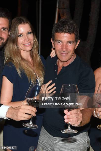 Actor Antonio Banderas and Nicole Kimpel attend AMBI Media Group Dinner during the 2017 Ischia Global Film & Music Fest at Hotel Mezza Torre on July...