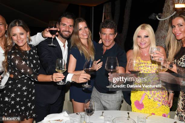 Singer Lola Ponce, producer Andrea Iervolino, Nicole Kimpel, Antonio Banderas and Lady Monika Bacardi attend AMBI Media Group Dinner during the 2017...