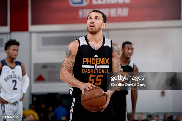 Mike James of the Phoenix Suns shoots a free throw during the game against the Memphis Grizzlies during the 2017 Las Vegas Summer League game on July...