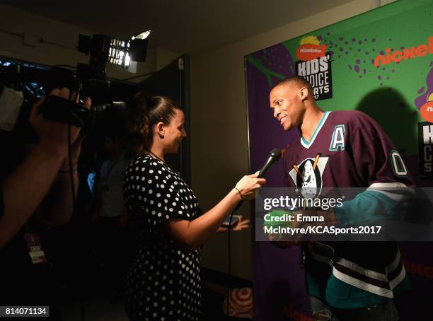 Player Russell Westbrook, winner of the Clutch Player of the Year award, attends Nickelodeon Kids' Choice Sports Awards 2017 at Pauley Pavilion on...