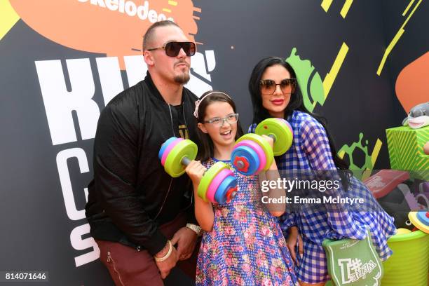 Player Derek Wolfe , Abigail Burrows , and a guest attend Nickelodeon Kids' Choice Sports Awards 2017 at Pauley Pavilion on July 13, 2017 in Los...