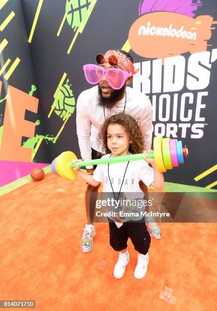 Former NBA player Brandon Armstrong and a guest attend Nickelodeon Kids' Choice Sports Awards 2017 at Pauley Pavilion on July 13, 2017 in Los...