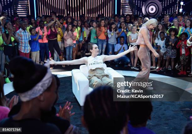 Player Breanna Stewart and World Cup skiier Lindsey Vonn participate in the Beats N Seats competition during Nickelodeon Kids' Choice Sports Awards...