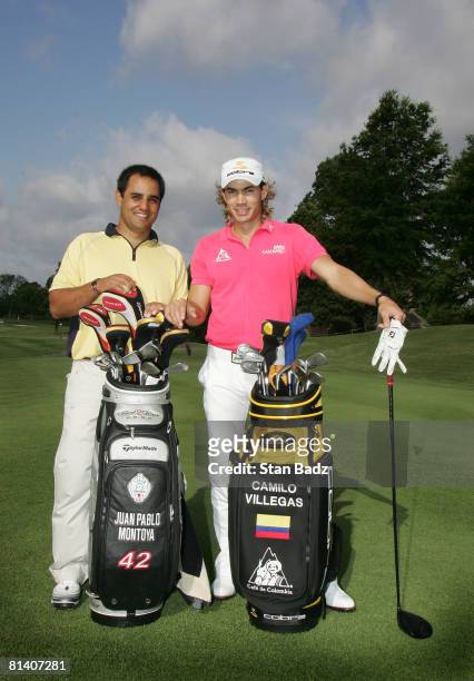 Driver Juan Montoya joins playing partner and close friend, Camilo Villegas, right during the Pro-Am for the Stanford St. Jude Championship at TPC...