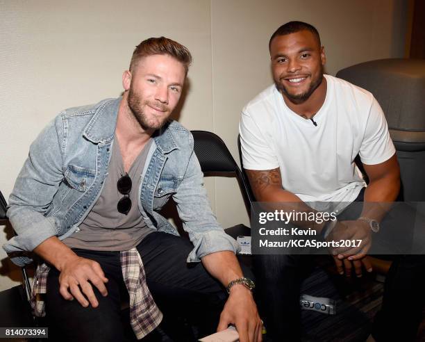 Players Julian Edelman and Dak Prescott attend Nickelodeon Kids' Choice Sports Awards 2017 at Pauley Pavilion on July 13, 2017 in Los Angeles,...