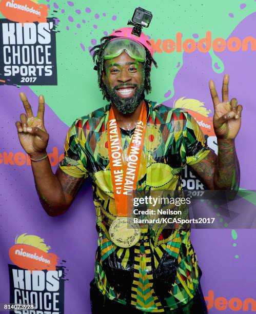 Player DeAndre Jordan, winner of the Slime Mountain competition, attends Nickelodeon Kids' Choice Sports Awards 2017 at Pauley Pavilion on July 13,...