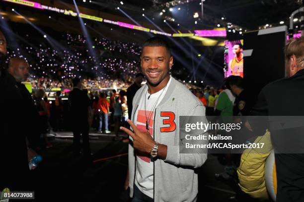 Host Russell Wilson attends Nickelodeon Kids' Choice Sports Awards 2017 at Pauley Pavilion on July 13, 2017 in Los Angeles, California.