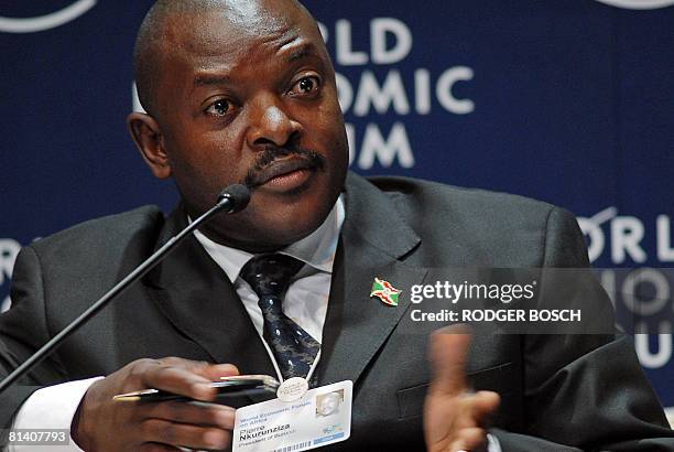 Burundi's President Pierre Nkurunziza delivers a speech at the opening session of the World Economic Forum-Africa on June 04, 2008 at the Cape Town...