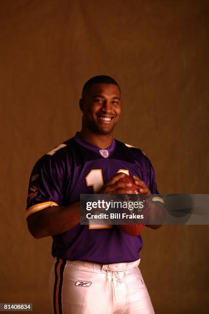 Football: Portrait of Minnesota Vikings QB Daunte Culpepper at Vikings Winter Park, Eden Prairie, MN