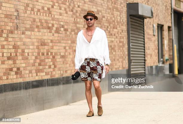 Rafael Ingannamonte is seen outside the General Idea show during New York Fashion Week: Men's S/S 2018 at Skylight Clarkson Sq on July 13, 2017 in...