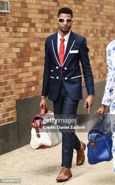 Arrington Crawford is seen outside the General Idea show during New York Fashion Week: Men's S/S 2018 at Skylight Clarkson Sq on July 13, 2017 in New...