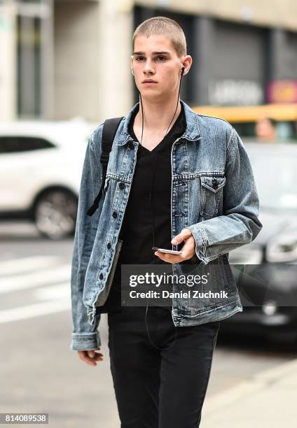 Models are seen outside the General Idea show during New York Fashion Week: Men's S/S 2018 at Skylight Clarkson Sq on July 13, 2017 in New York City.