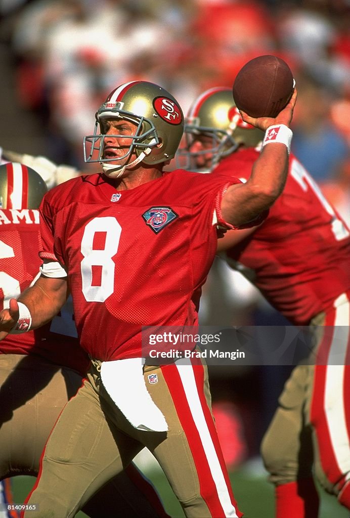 San Francisco 49ers QB Steve Young in action vs Denver Broncos during