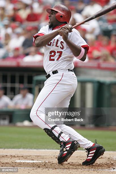 Baseball: Anaheim Angels Vladimir Guerrero in action, at bat vs Detroit Tigers, Anaheim, CA 5/8/2005