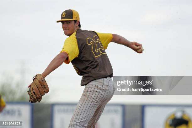 Las Vegas, NV Bonanza Bengals closing pitcher Kris Bryant delivers to Sierra Vista during their NIAA Sunset Region prep playoff baseball game at...