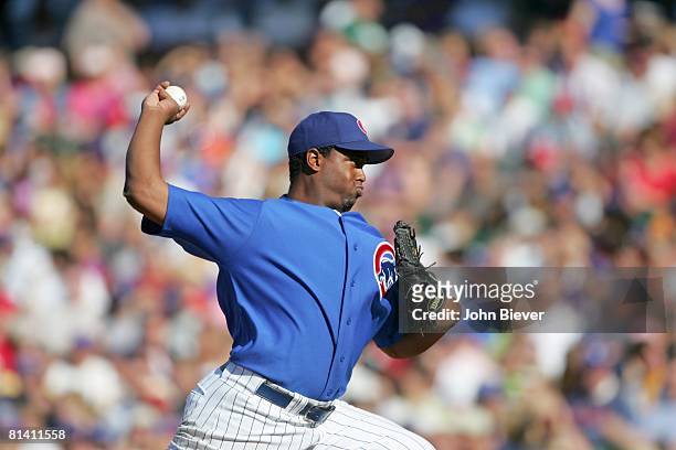 Baseball: Closeup of Chicago Cubs Jerome William in action, pitching vs Washington Nationals, Chicago, IL 7/2/2005