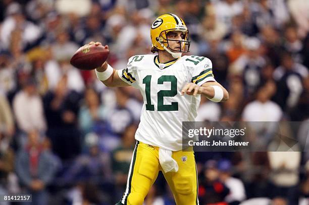 Football: Green Bay Packers QB Aaron Rodgers in action, making pass vs Dallas Cowboys, Irving, TX
