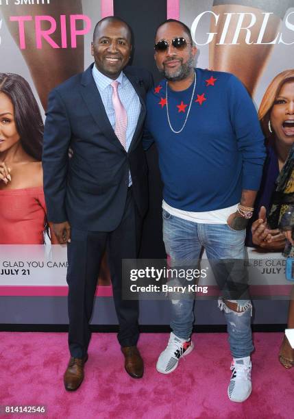 Director/producer Malcolm D. Lee and writer Kenya Barris attend the premiere of Universal Pictures' 'Girls Trip' at Regal LA Live Stadium 14 on July...