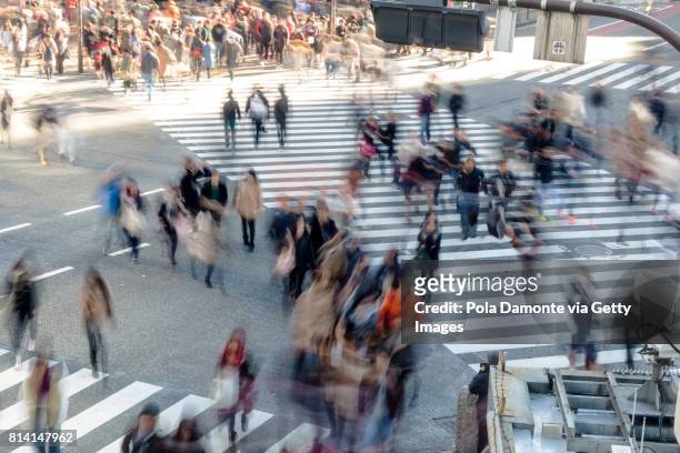 shibuya crossing at tokyo, japan - zebra crossing abstract stock pictures, royalty-free photos & images